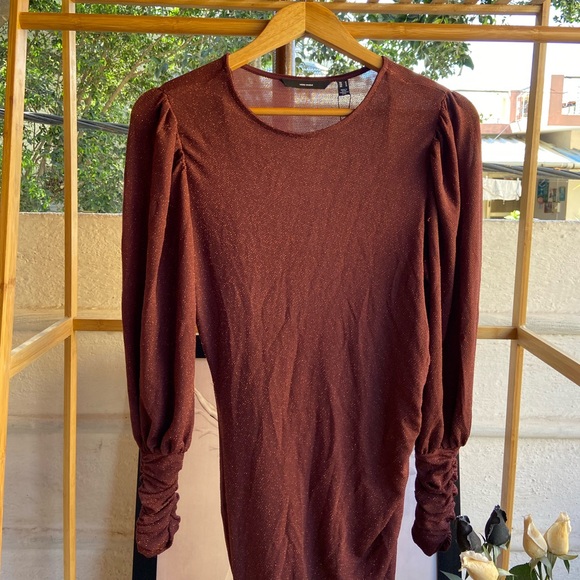 Vero Moda Maroon Shimmer Maxi Dress. Size - M - Picture 9 of 13